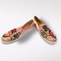 Dirty Laundry Pink Satin Slip-On Shoes with Embroidered Floral Design