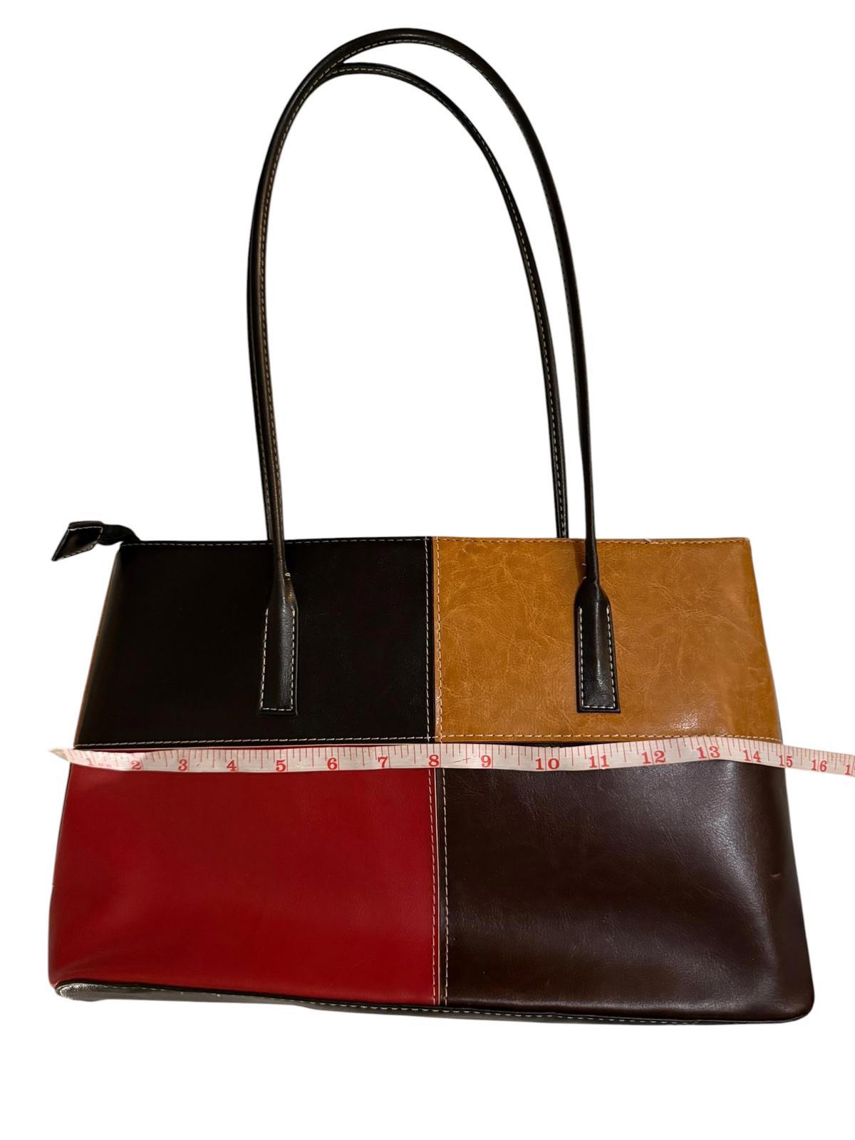 Color Block Leather Tote Bag with Long Handles