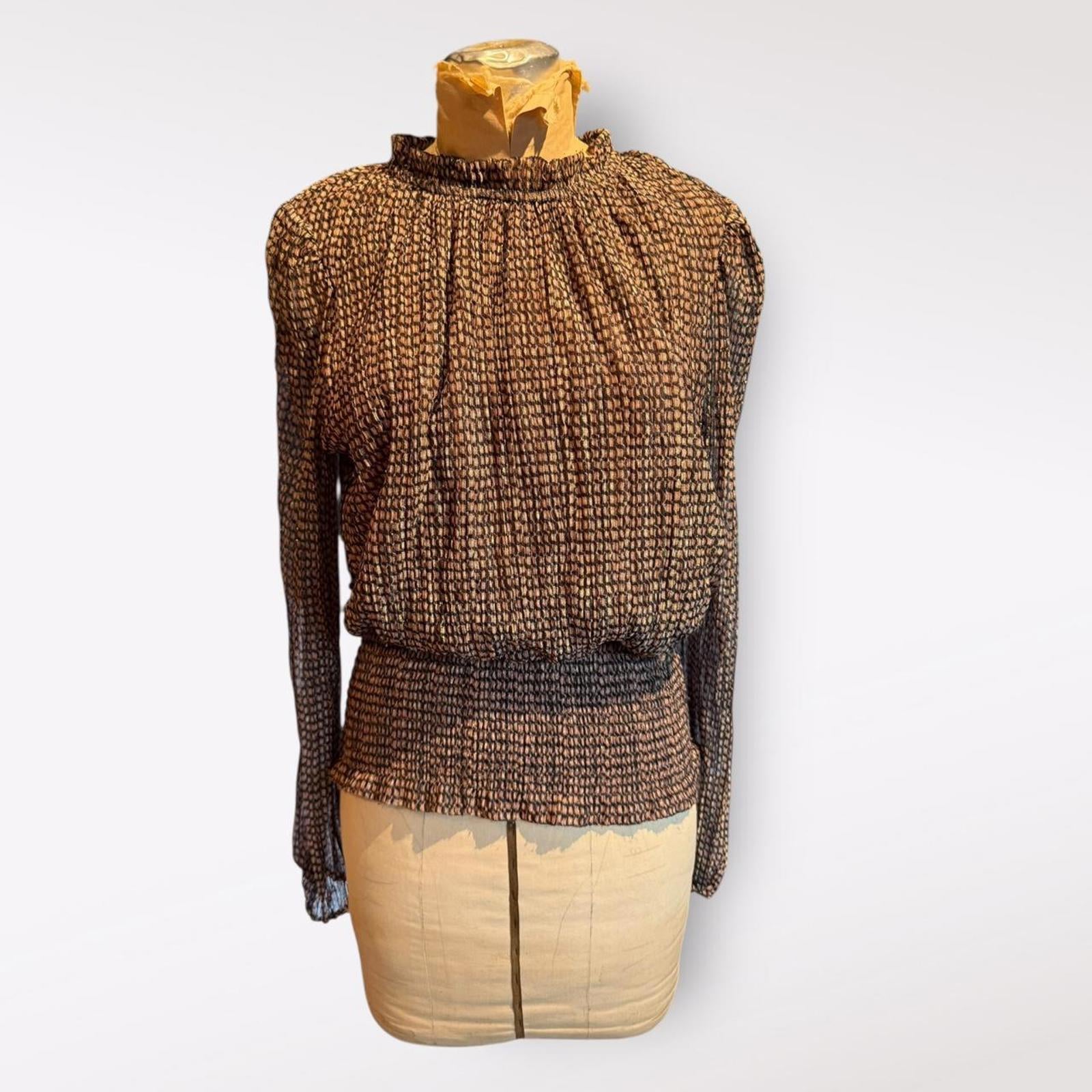 Joie Women's Brown Patterned Long Sleeve Blouse