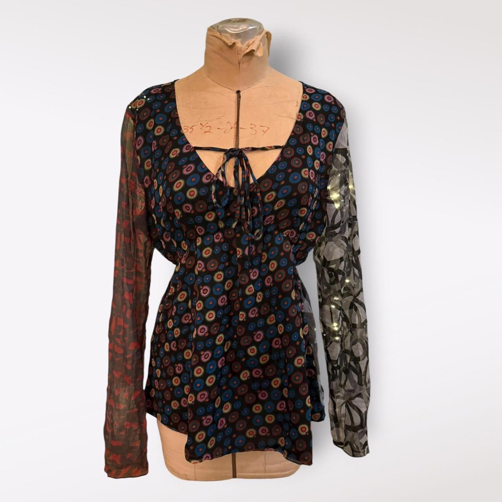 Desigual Multicolored Long Sleeve Blouse with Tie Front
