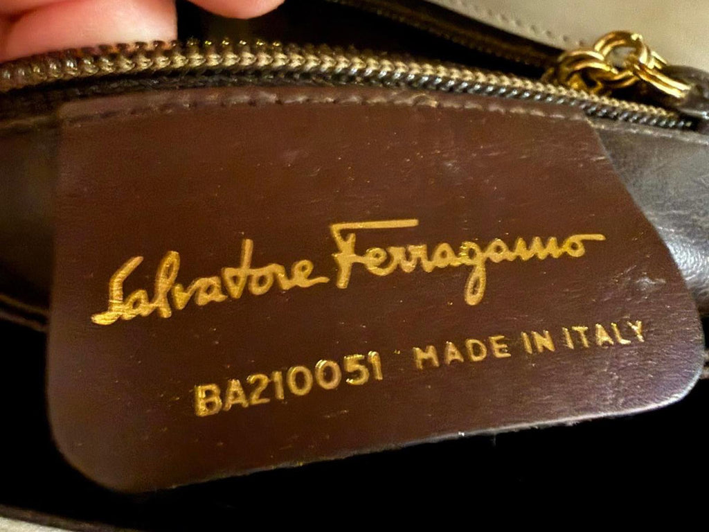 Salvatore Ferragamo Beige and White Leather Crossbody Bag