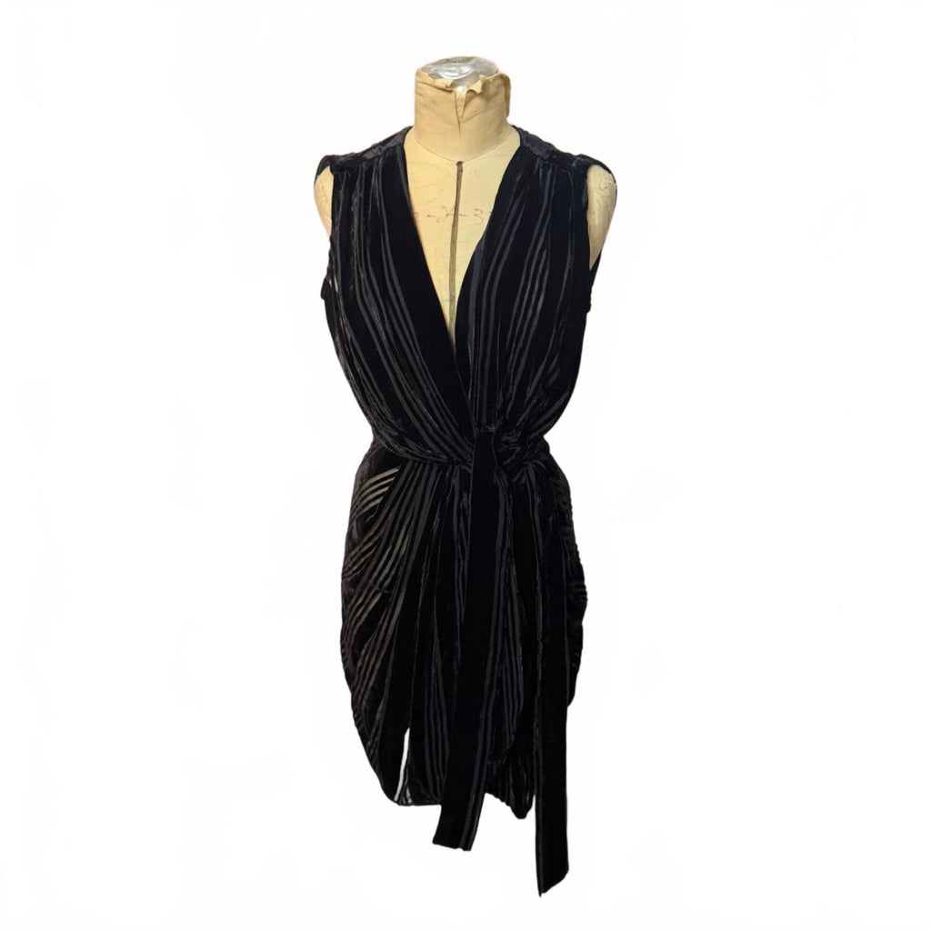 L'Agence Black Striped Velvet Wrap Dress Size S