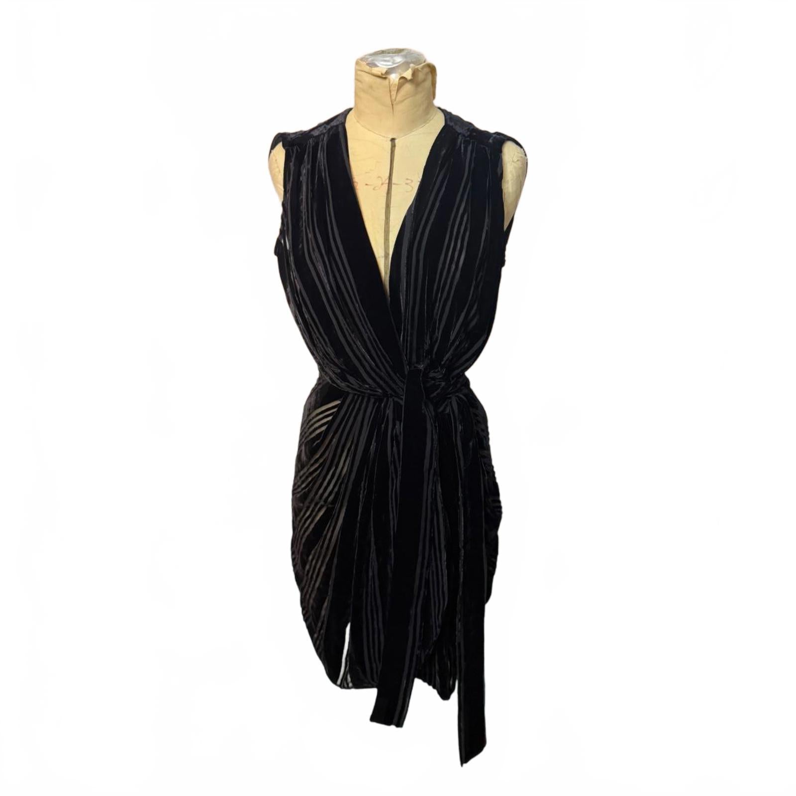 L'Agence Black Striped Velvet Wrap Dress Size S