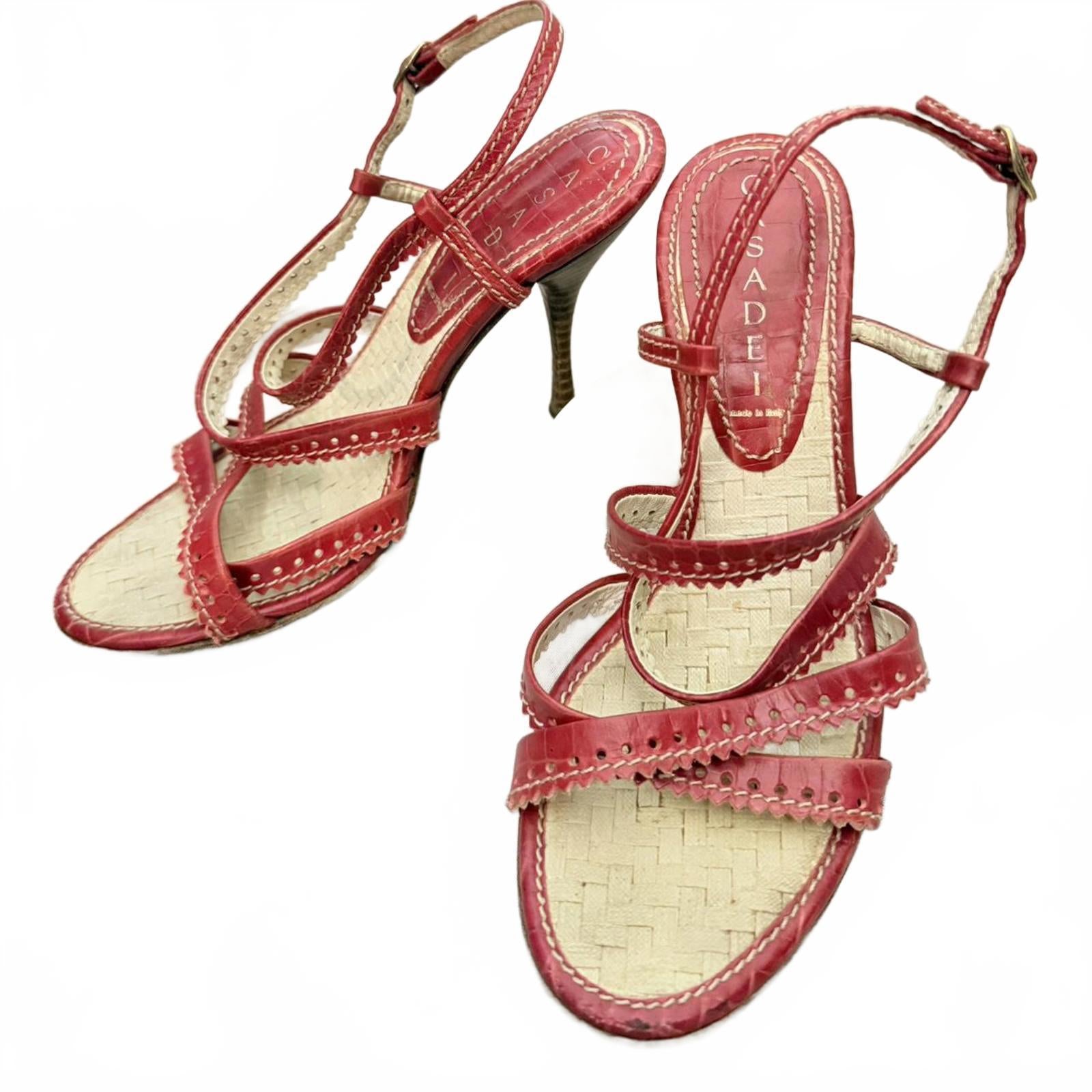 Casadei Red Leather Strappy Heels