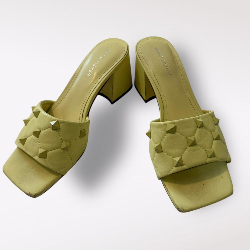 Marc Fisher Yellow Block Heel Sandals with Studded Strap