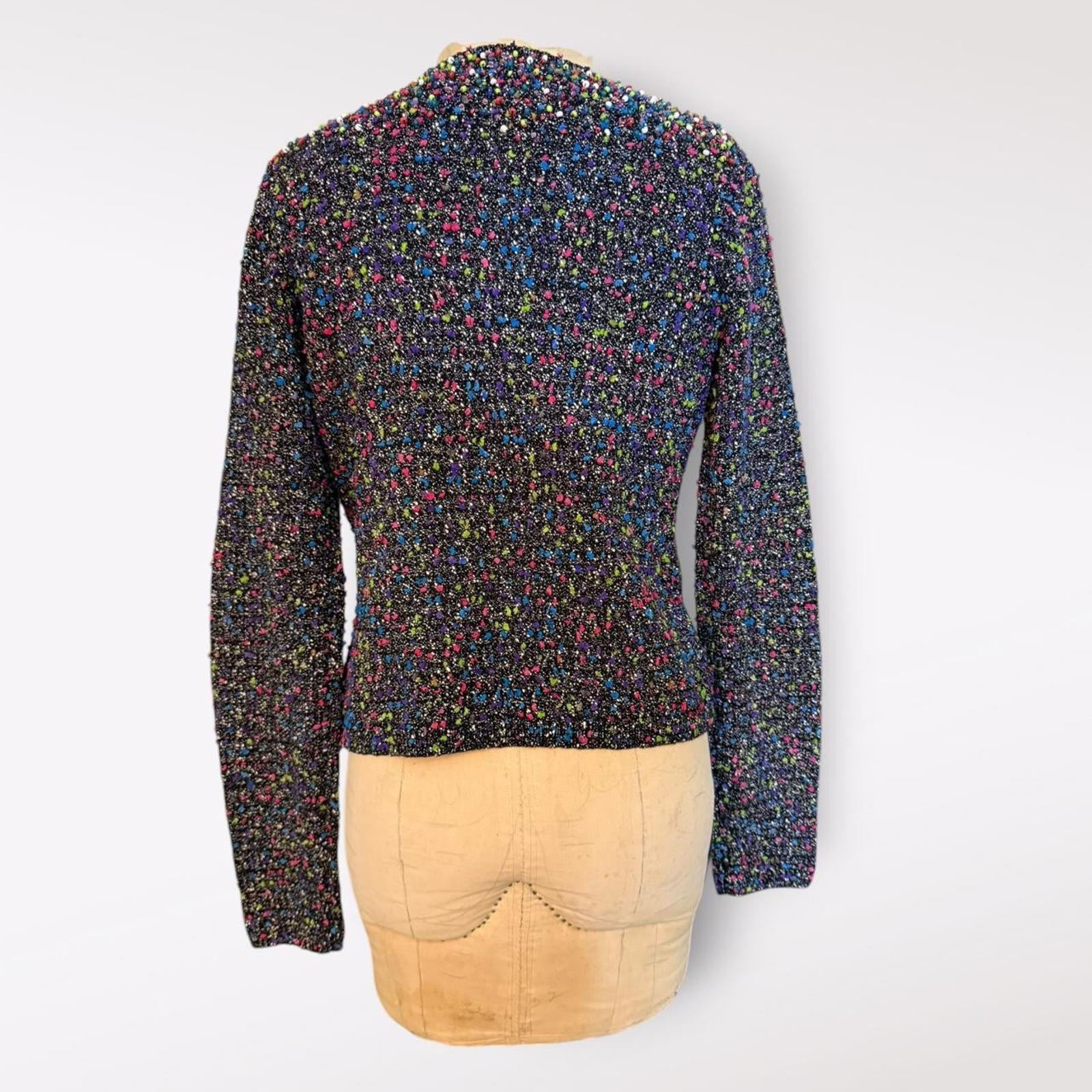Diane von Furstenberg Textured Multicolor Beaded Cardigan Sweater