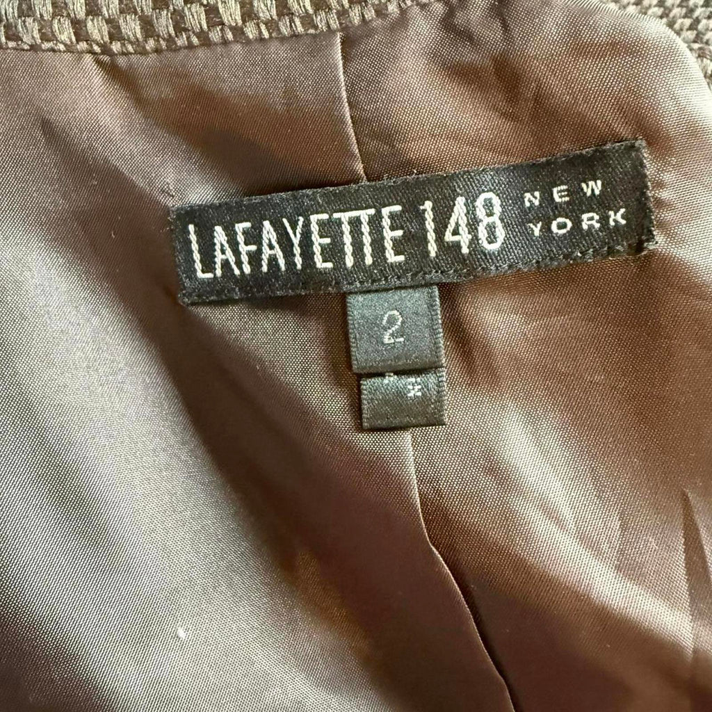 Lafayette 148 Women's Brown Tweed Button-Up Jacket with Stand Collar