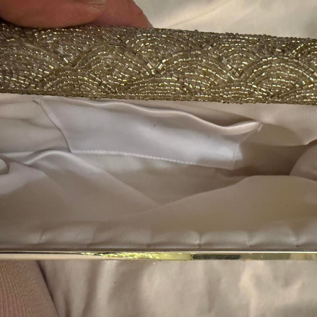 Silver Beaded Clutch Bag