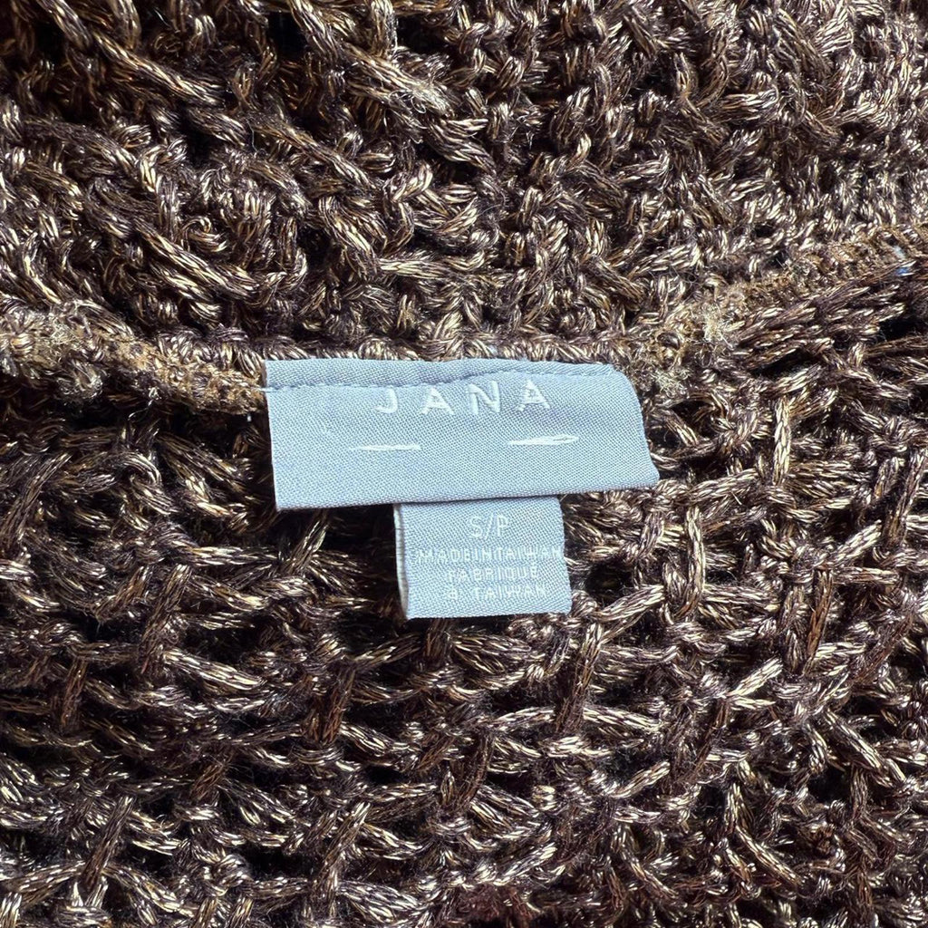 JANA Brown Crochet Open Front Cardigan Sweater