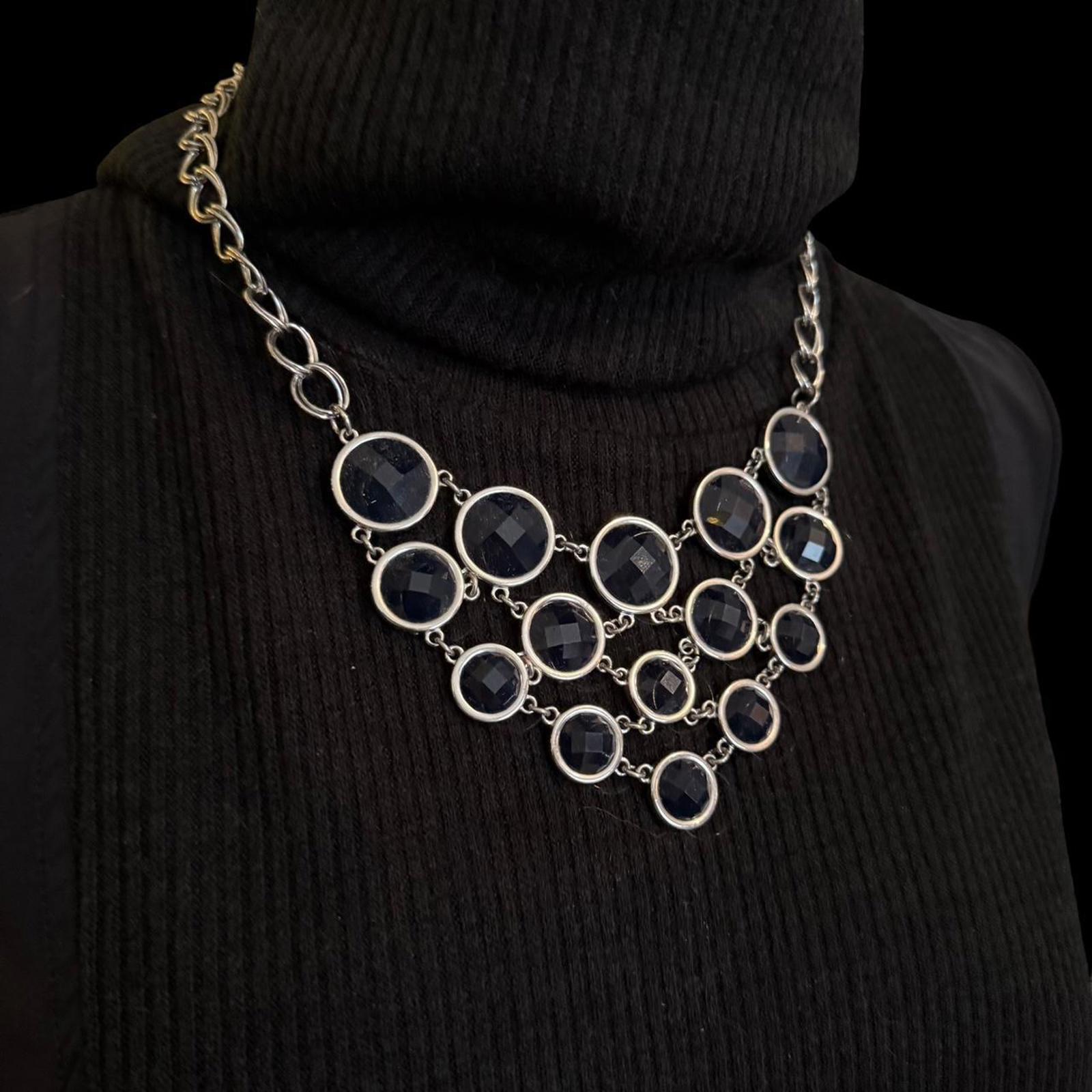 Silver Tone and Black Bib Necklace