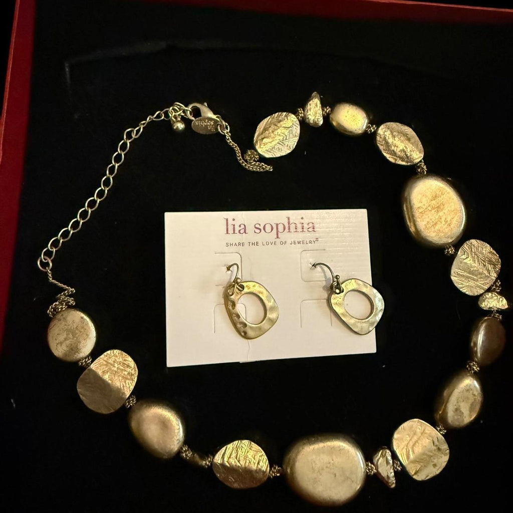 Lia Sophia Gold Tone Necklace and Earrings Set