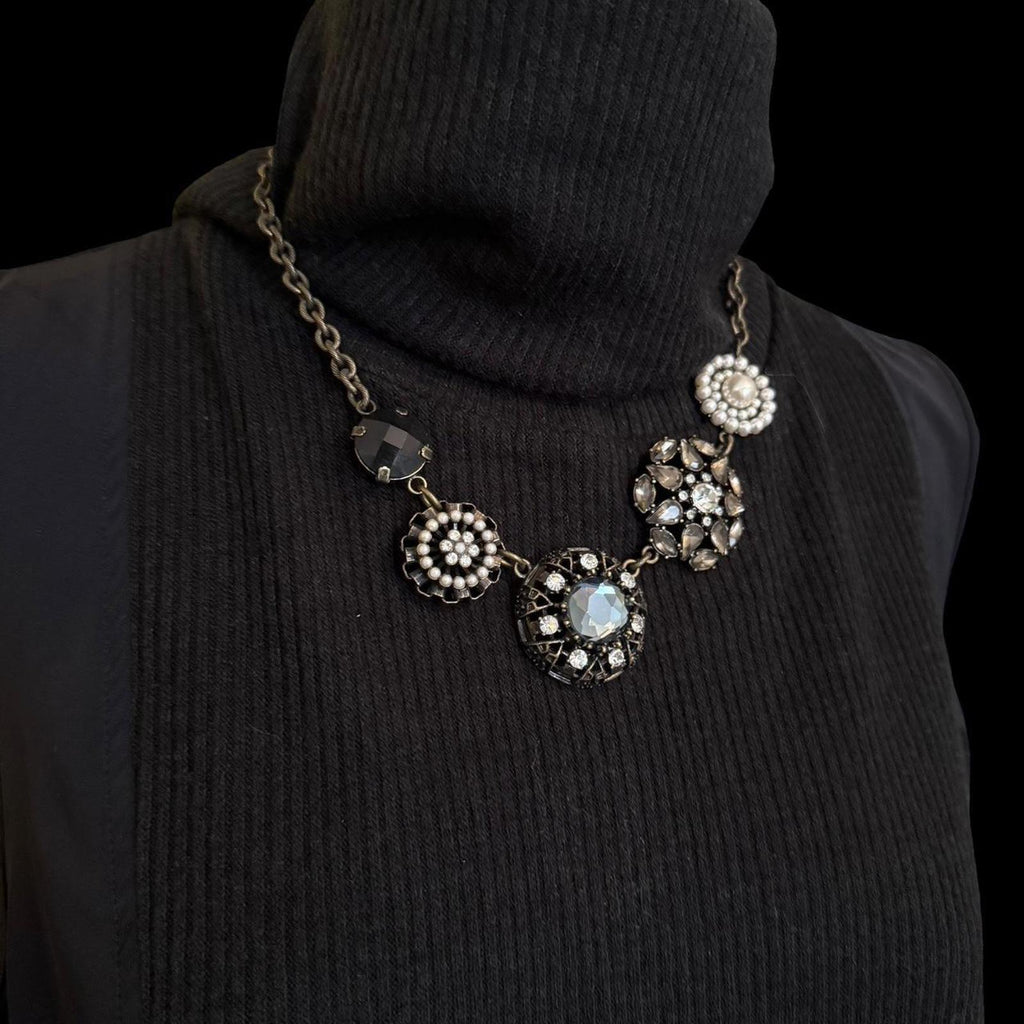 Lia Sophia Pewter Silver Tone and Black Statement Necklace