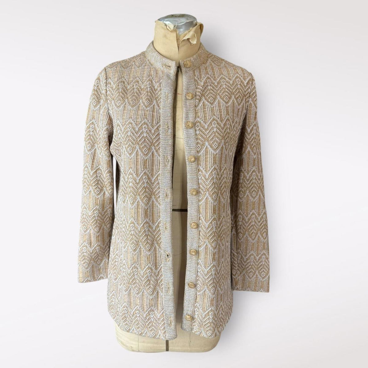 Vintage Beige Knit Button-Up Cardigan Sweater