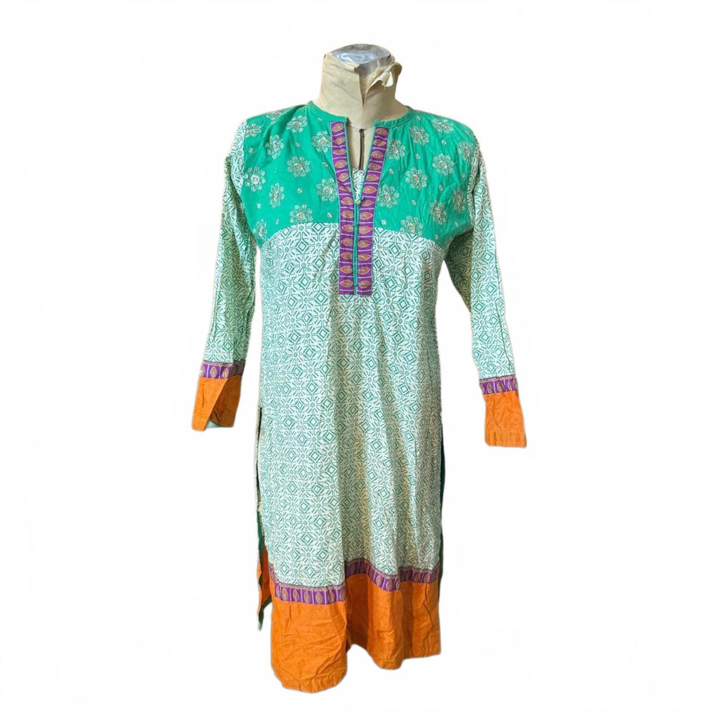 Senorita Green and Orange Cotton Tunic Top Size XS