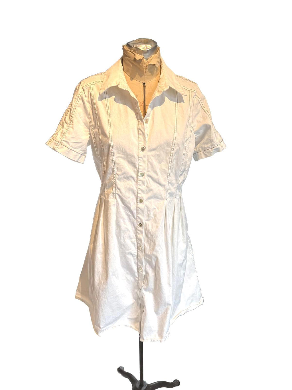 White Short Sleeve Shirt Dress with Button Front