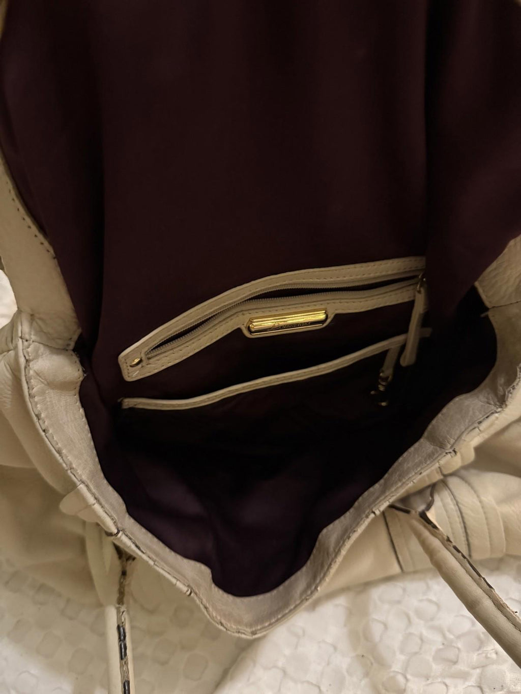 B Makowsky Rockefeller Large Leather Handbag Ivory