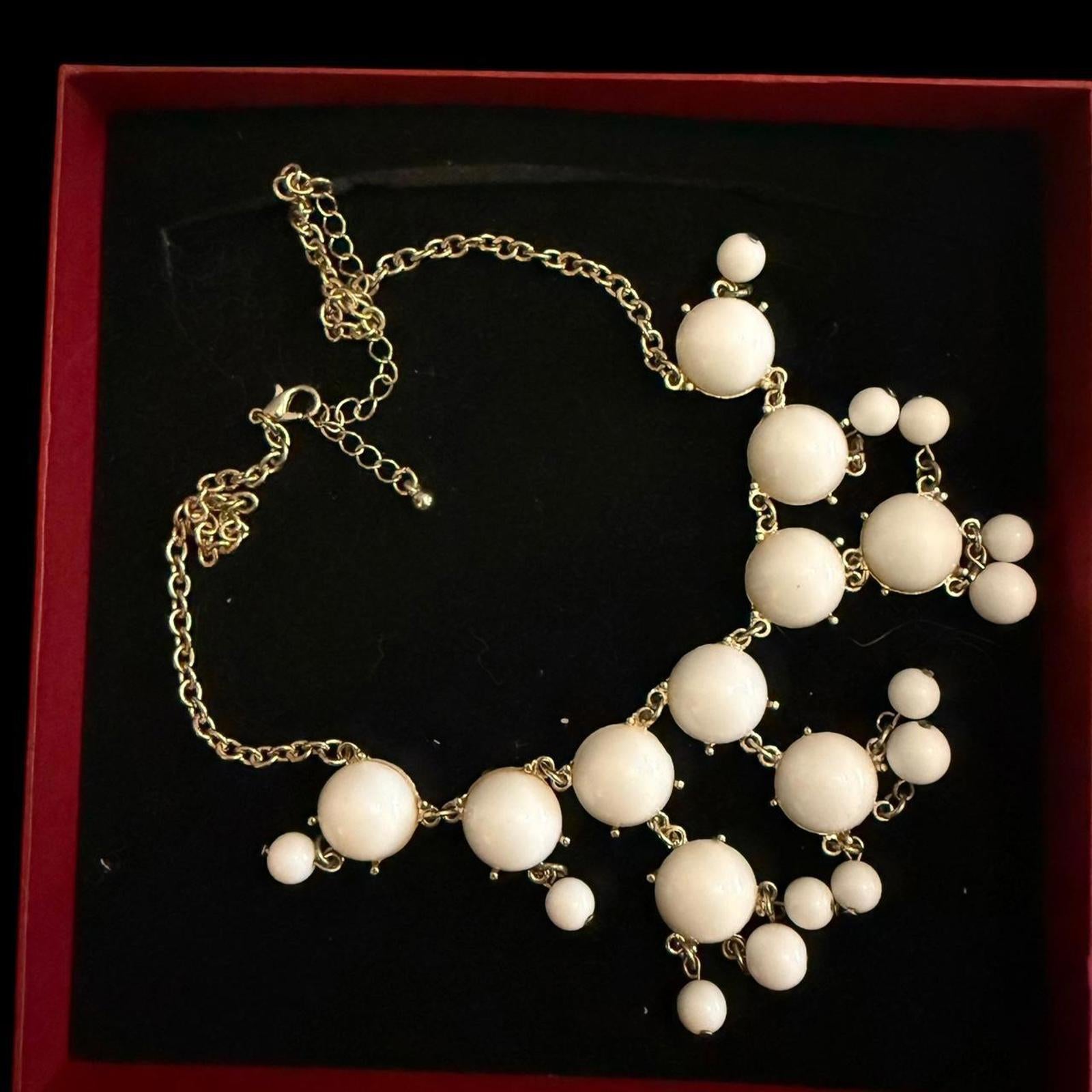 White and Gold Beaded Bib Necklace