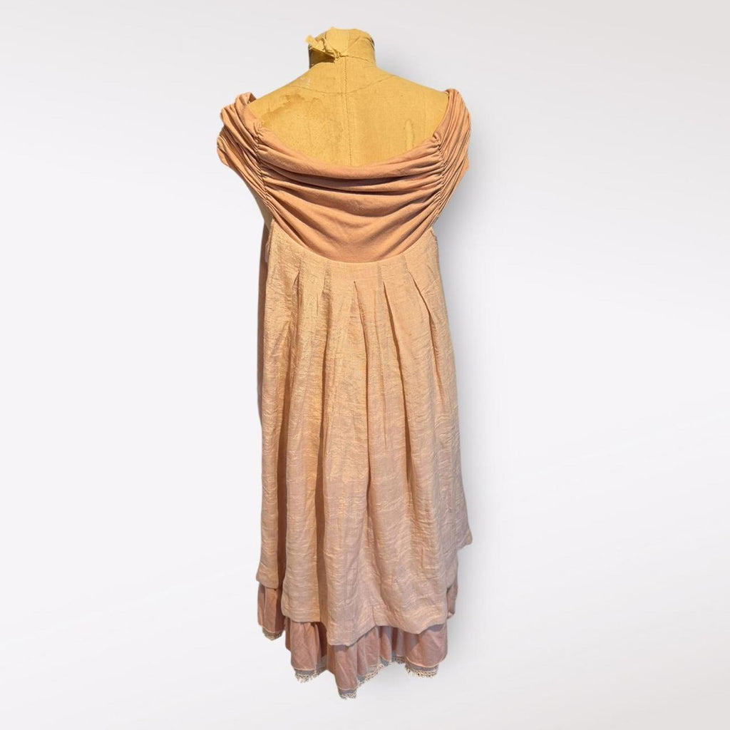 By Stella Vintage Peach Pink Bohemian Midi Dress with Pom Pom Detail