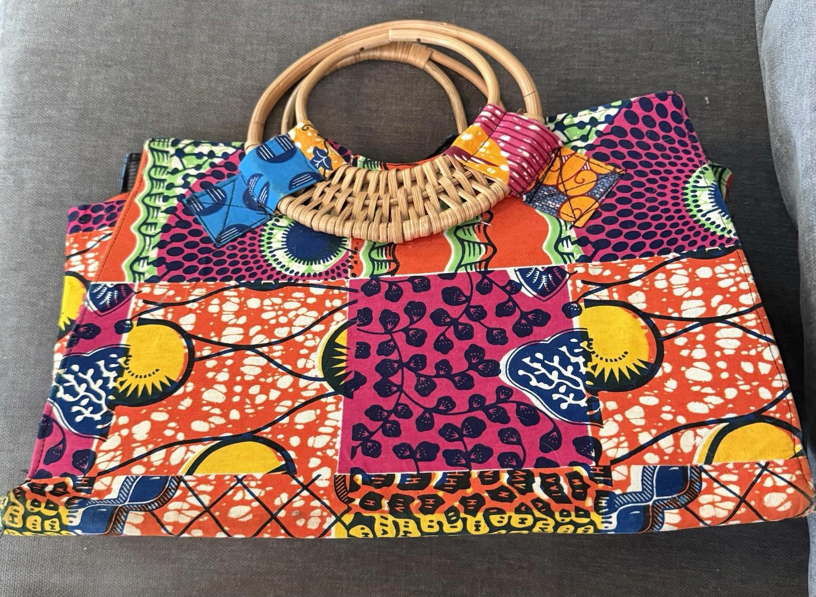 African Print Handbag Tote Large 16x12x6