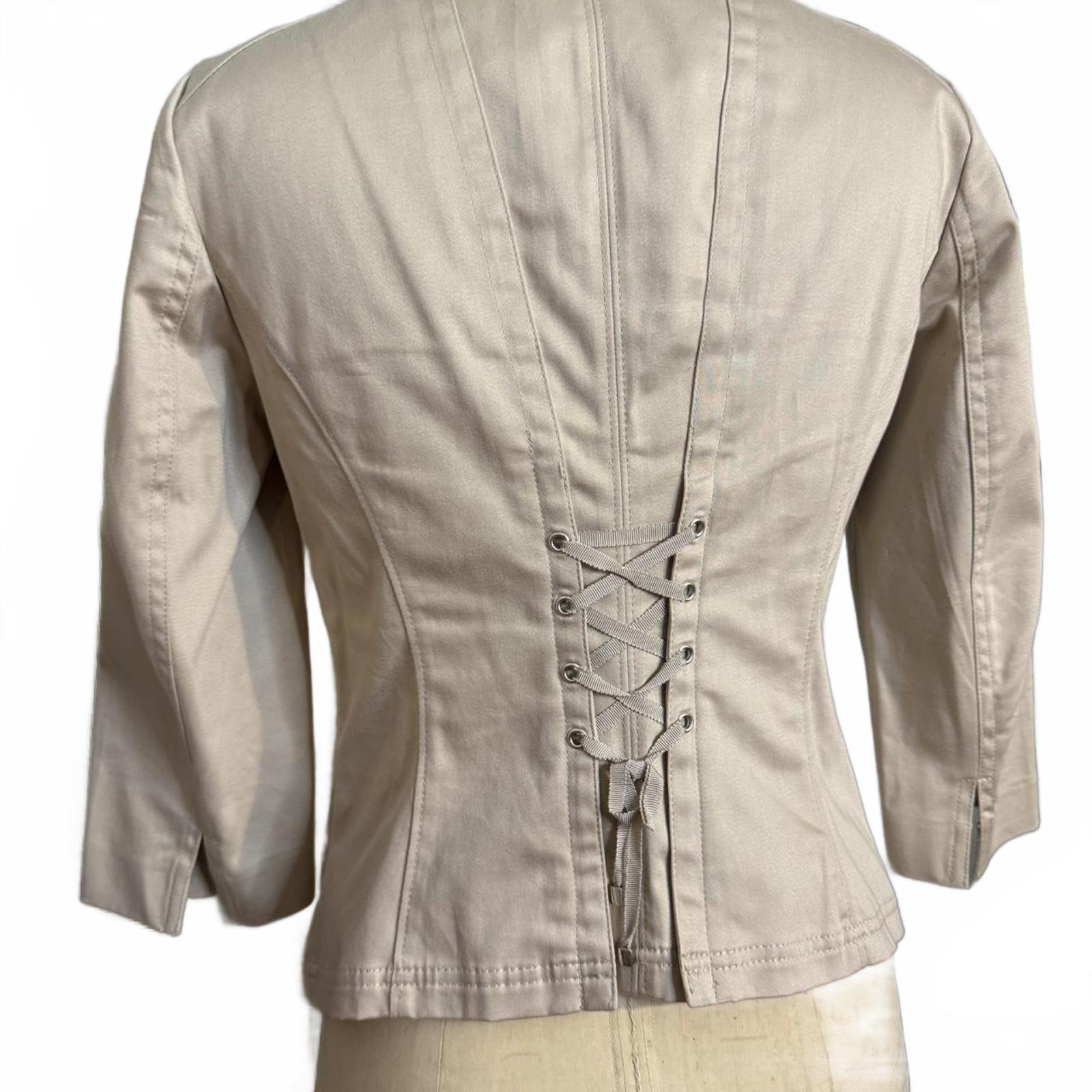 White House Black Market Cream Jacket With Lace-up Back