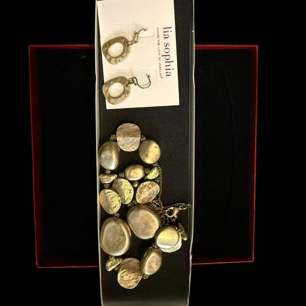 Lia Sophia Gold Tone Necklace and Earrings Set