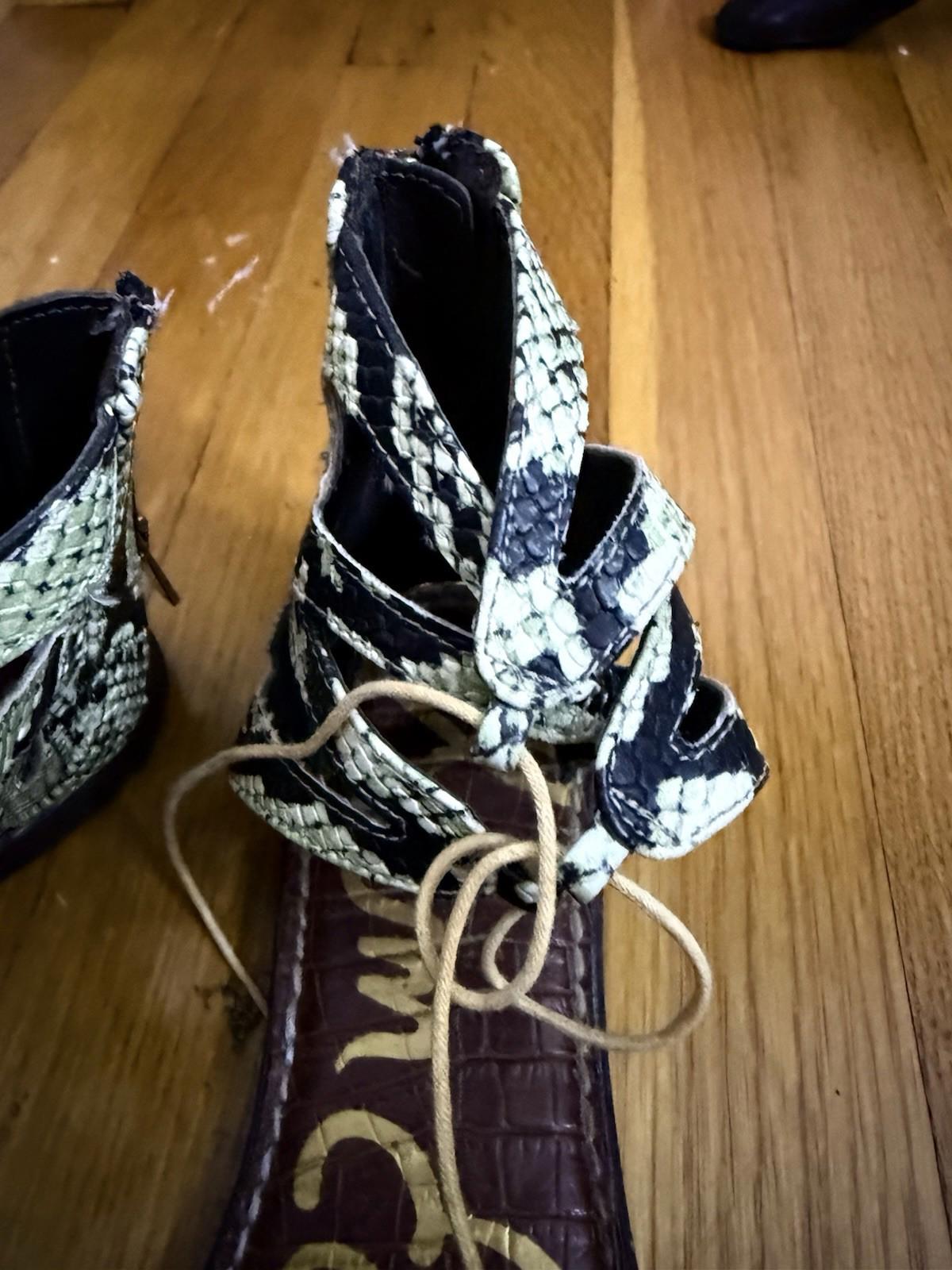 Sam Edelman Green Snakeskin Print Gladiator Sandals