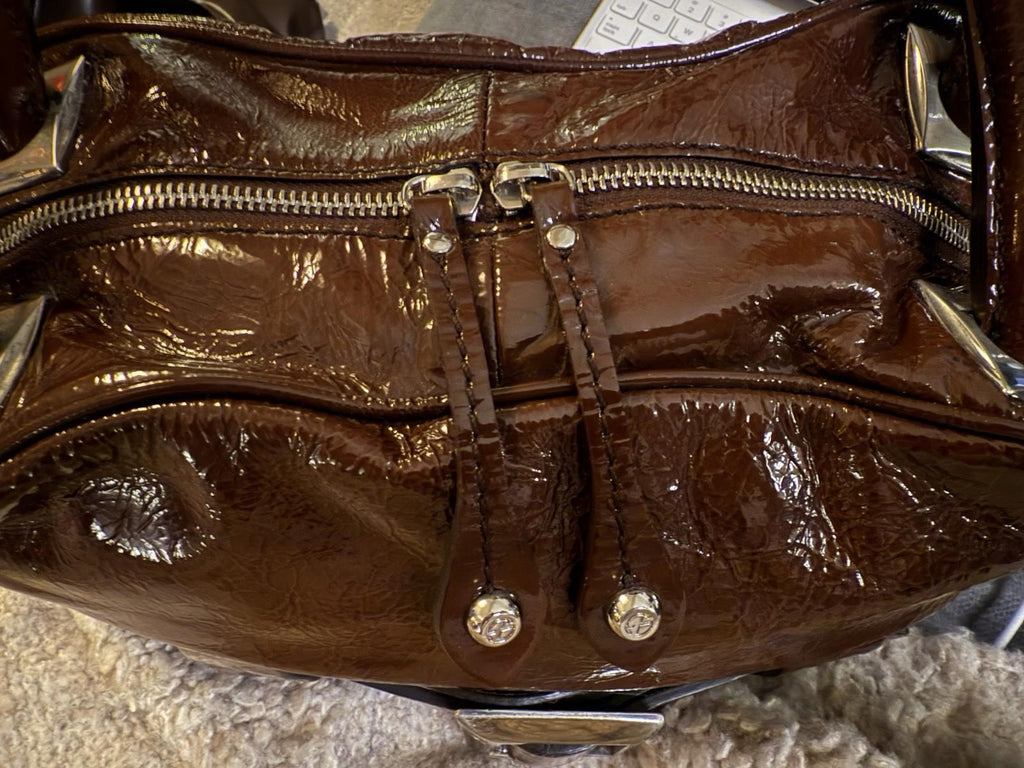 Francesco Biasia Brown Patent Leather Satchel Shoulder Bag