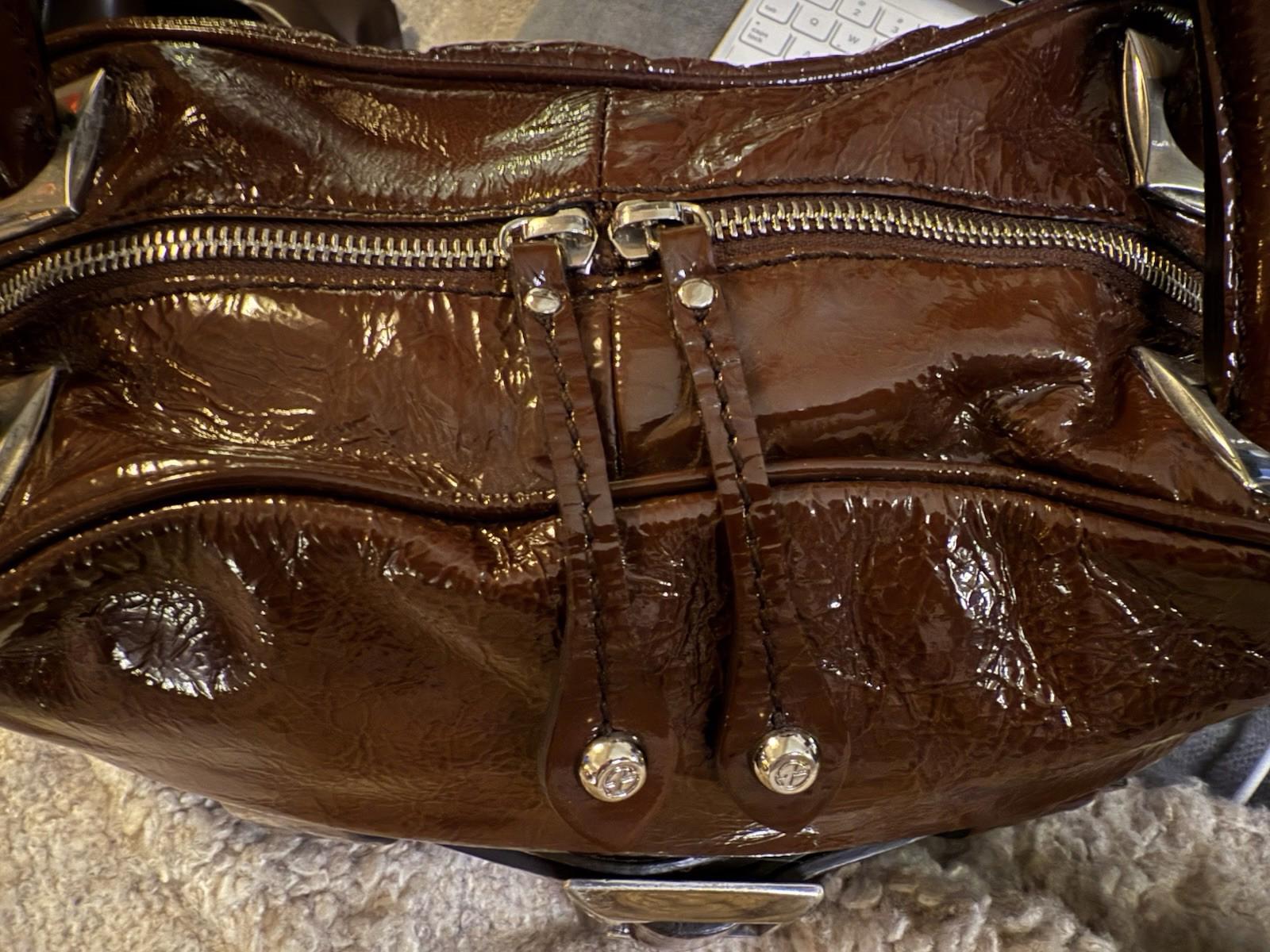 Francesco Biasia Brown Patent Leather Satchel Shoulder Bag