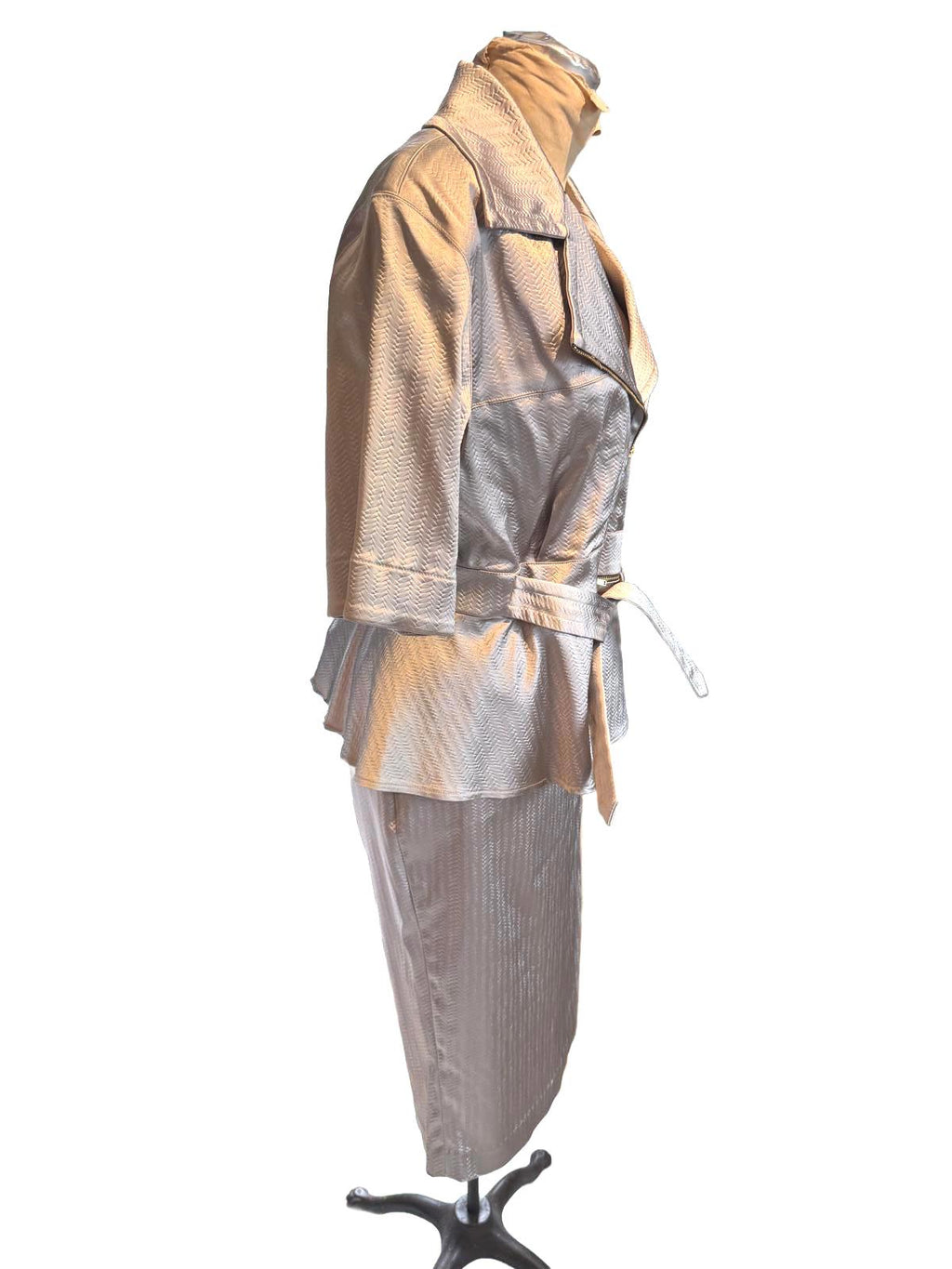 AYSHA Metallic Two-Piece Skirt Suit with Belt