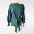 Dark Green Long Sleeve Sweater with Waist Tie Belt