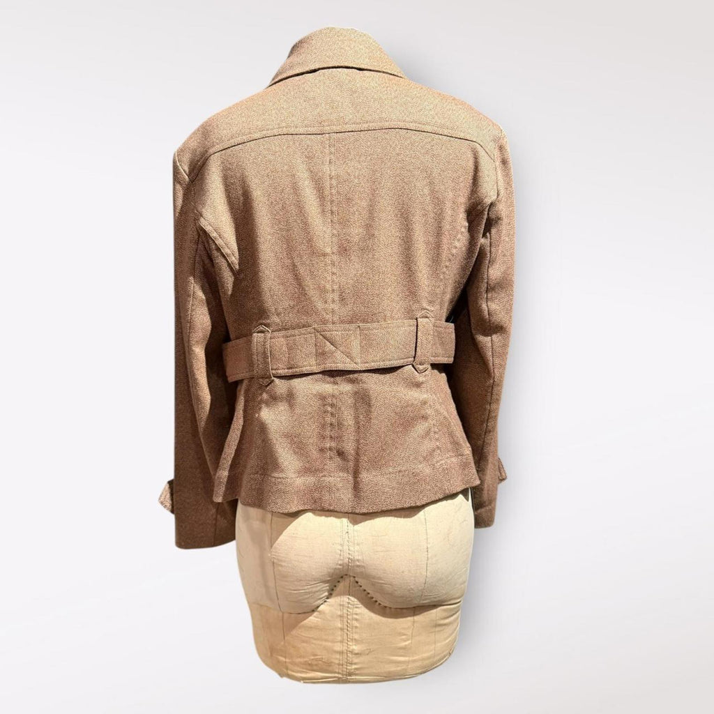 Michael Kors Brown Wool Blend Button-Up Jacket with Belt