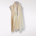 Elegant Cream Embroidered Sun Motif Scarf with Fringe