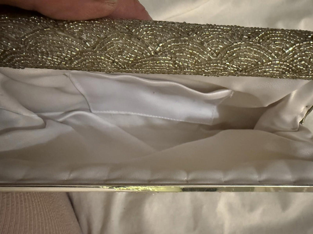 Vintage Silver Art Deco Beaded Clutch Purse With Snake Chain Strap