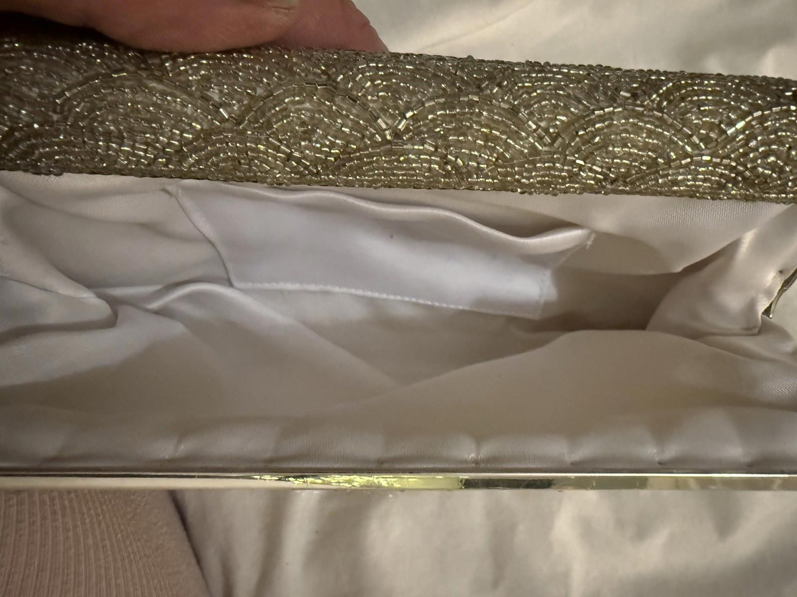 Vintage Silver Art Deco Beaded Clutch Purse With Snake Chain Strap