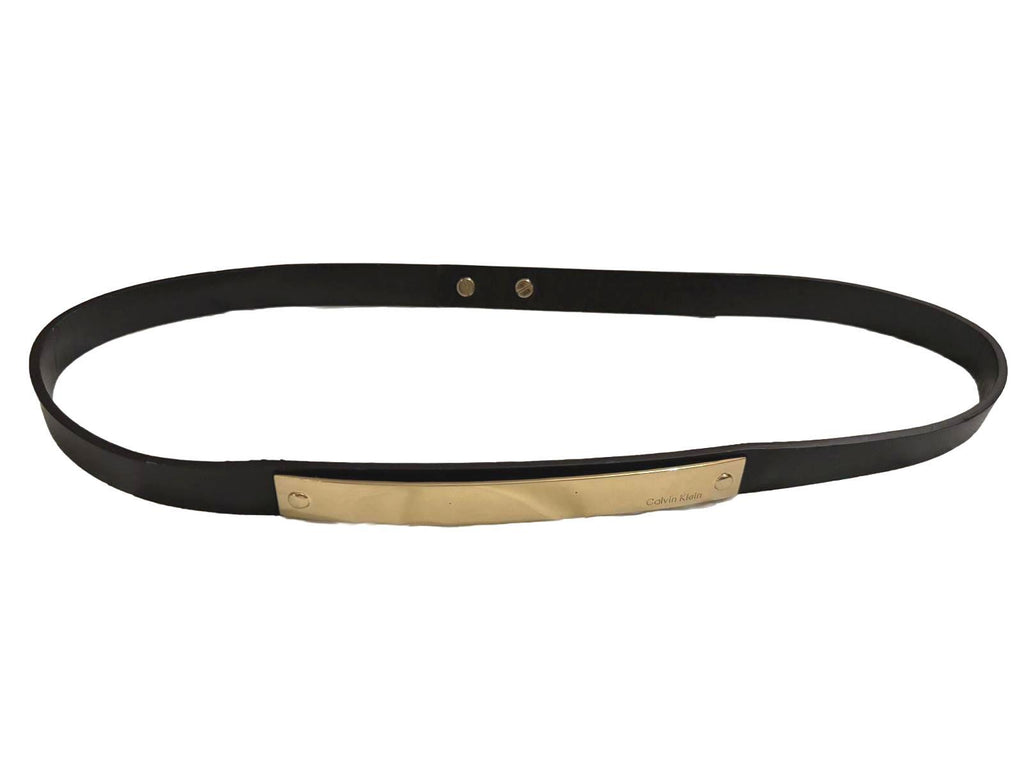 Calvin Klein Black Leather Belt with Gold Plate