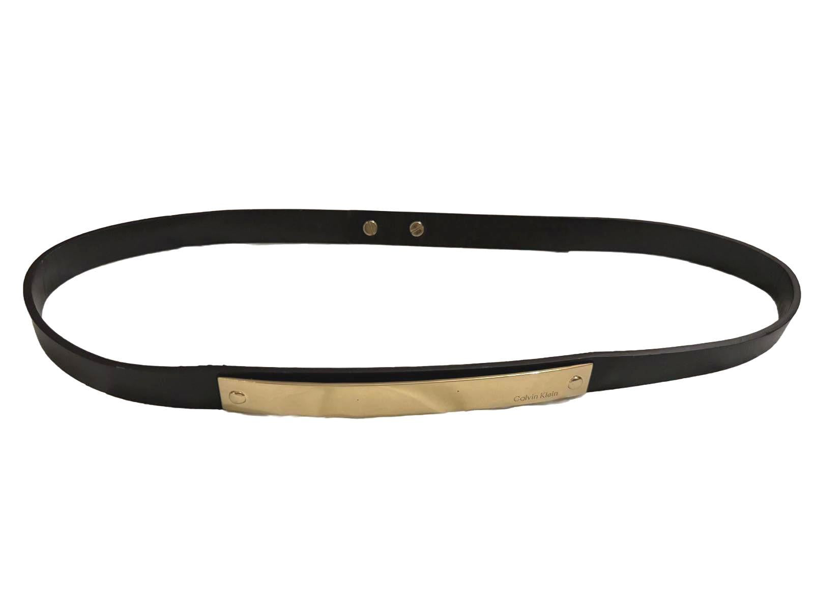 Calvin Klein Black Leather Belt with Gold Plate
