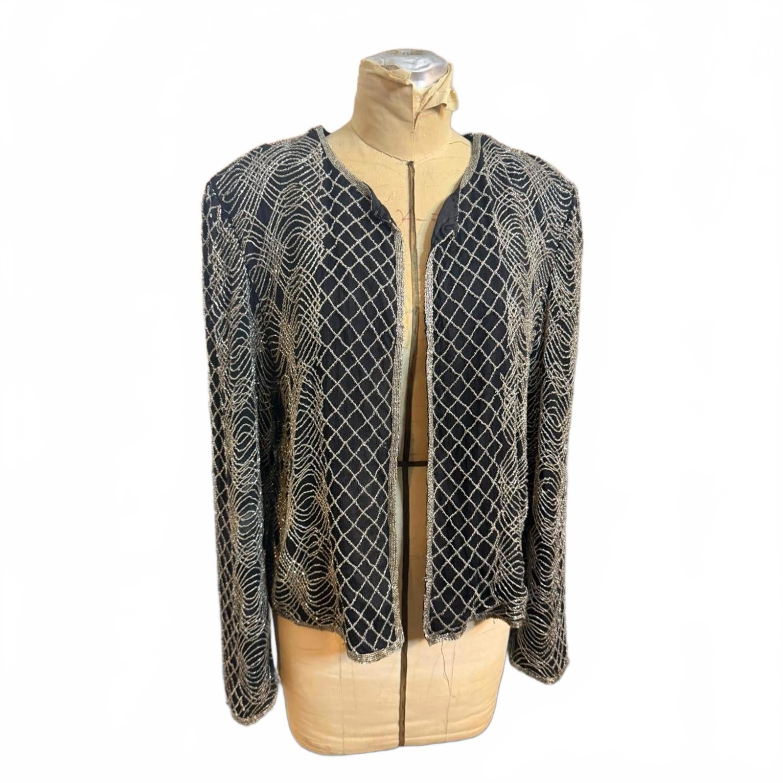 Adrianna Papell Black and Silver Beaded Jacket