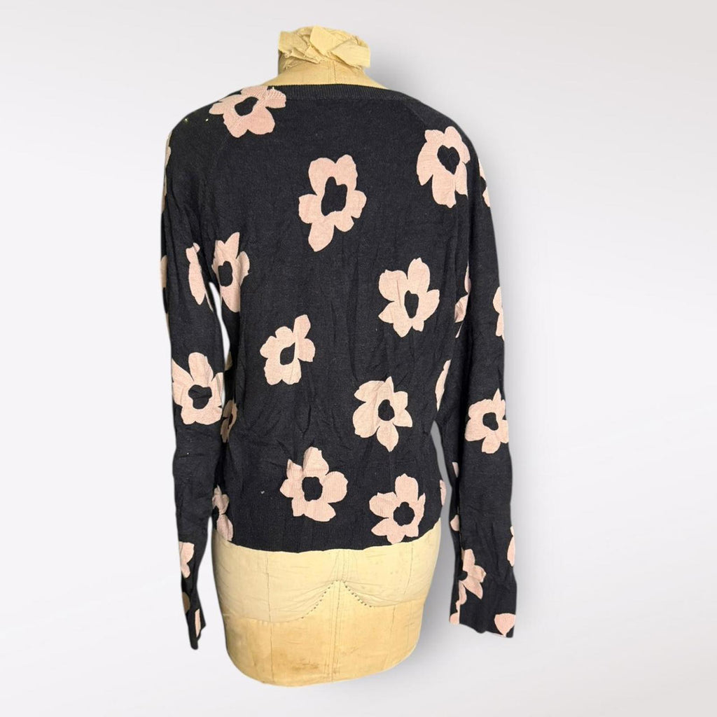 Sanctuary Black Sweater with Pink Floral Pattern