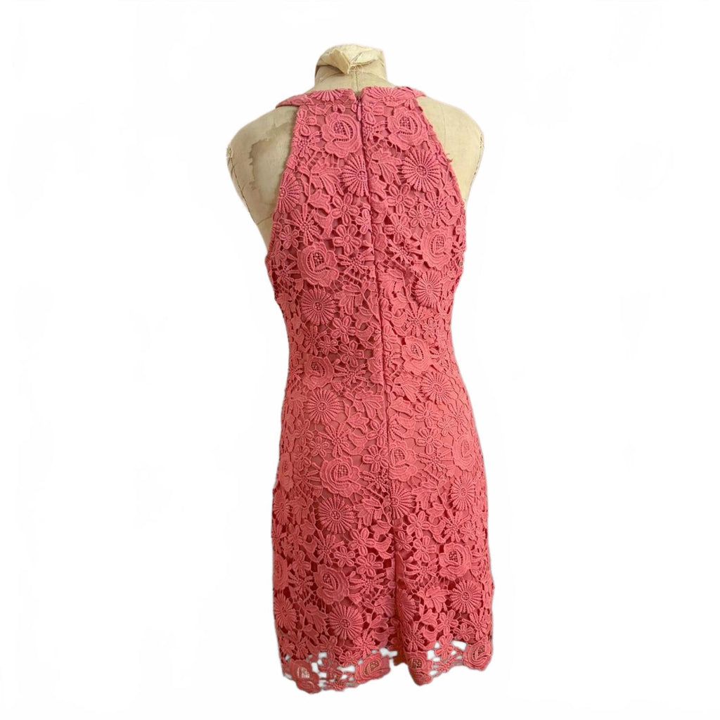 Coral Pink Lace Halter Neck Dress