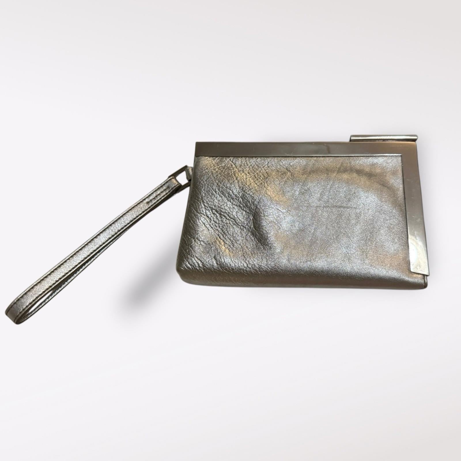 CALVIN KLEIN Women's Handbag Purse Gunmetal Leather Wristlet Clutch 7" x 4.5"