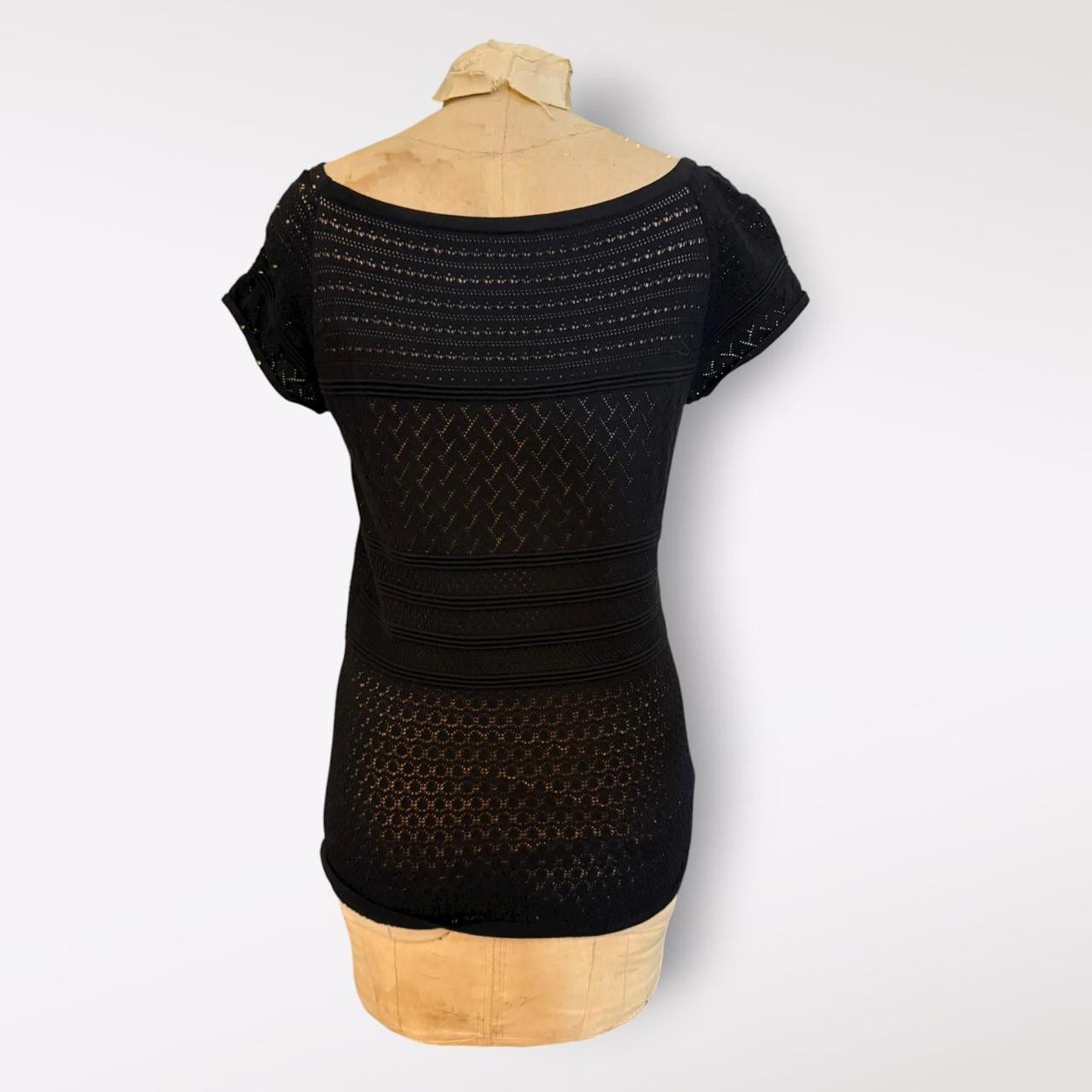 Catherine Malandrino Black Knit Top with Floral Applique Detail