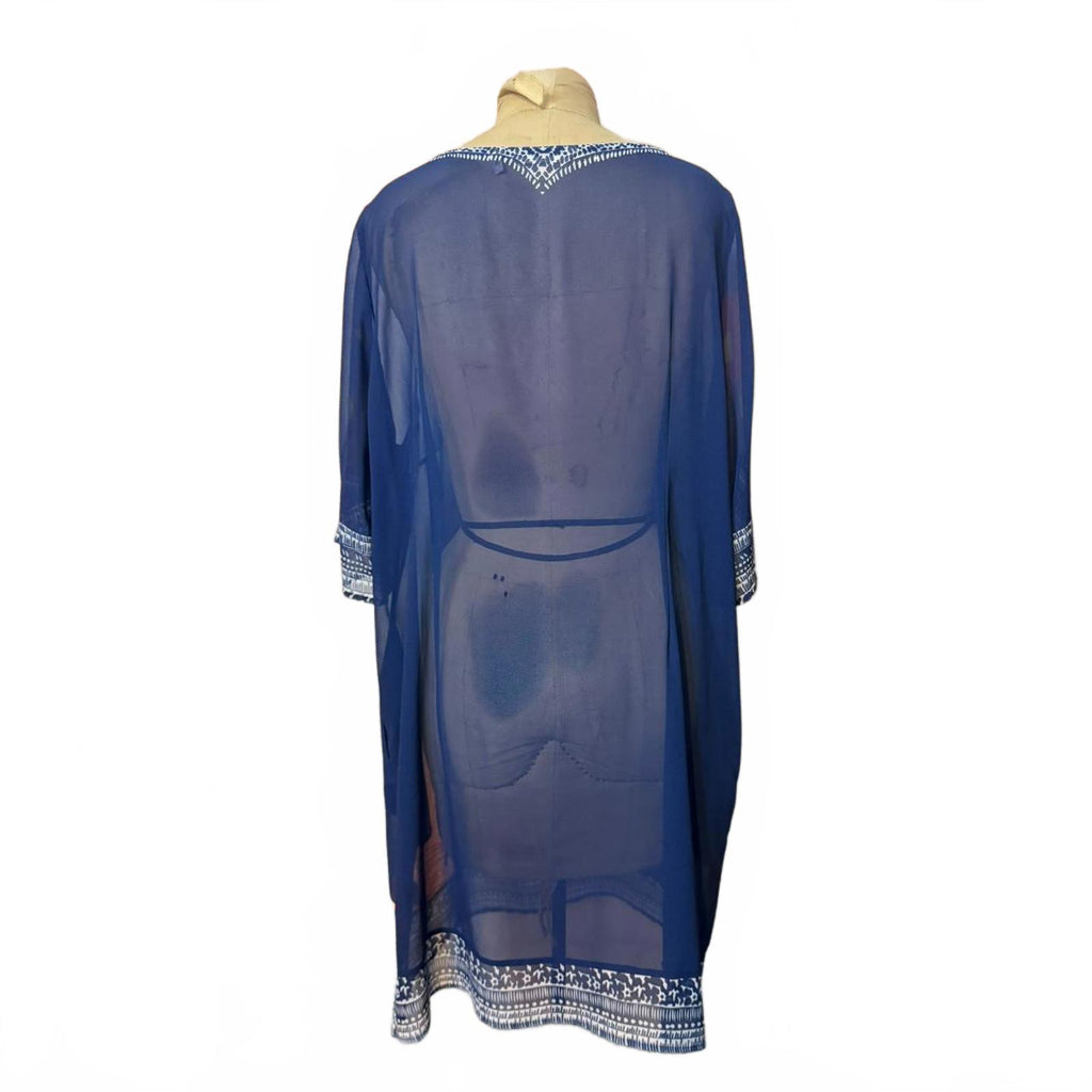 Soft Surroundings Blue & Orange Floral Print Chiffon Dress Beach Coverup Size XL
