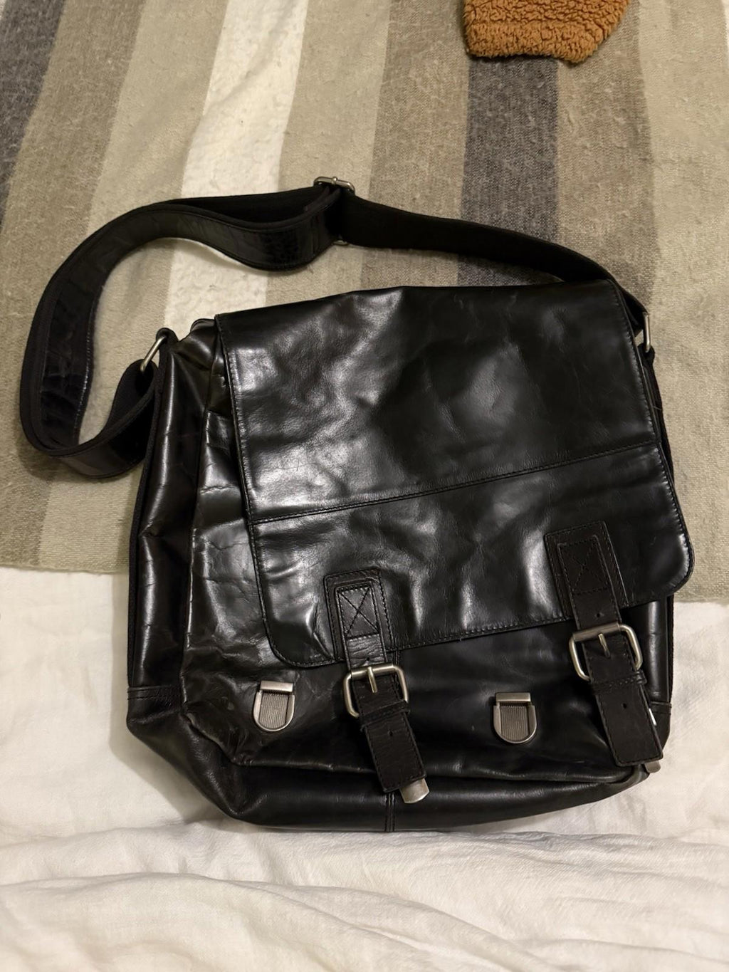 Fossil Vintage Black Leather Briefcase Messenger Computer Laptop Bag