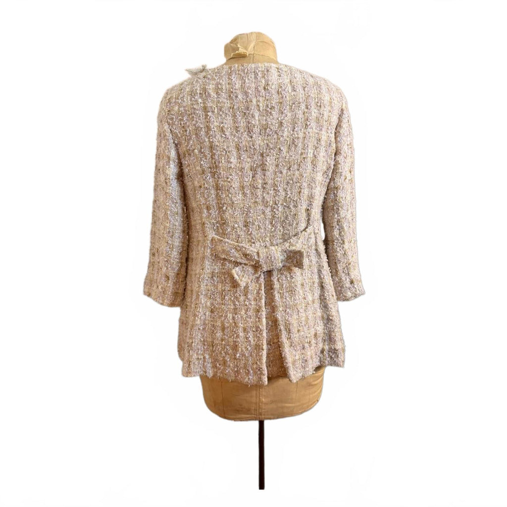 Son Jung Wan Beige Textured Tweed Long Jacket with Bow Back