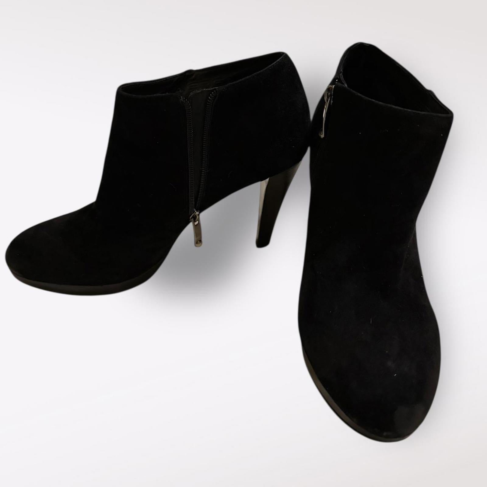 Via Spiga Black Suede Ankle Boots with Side Zipper