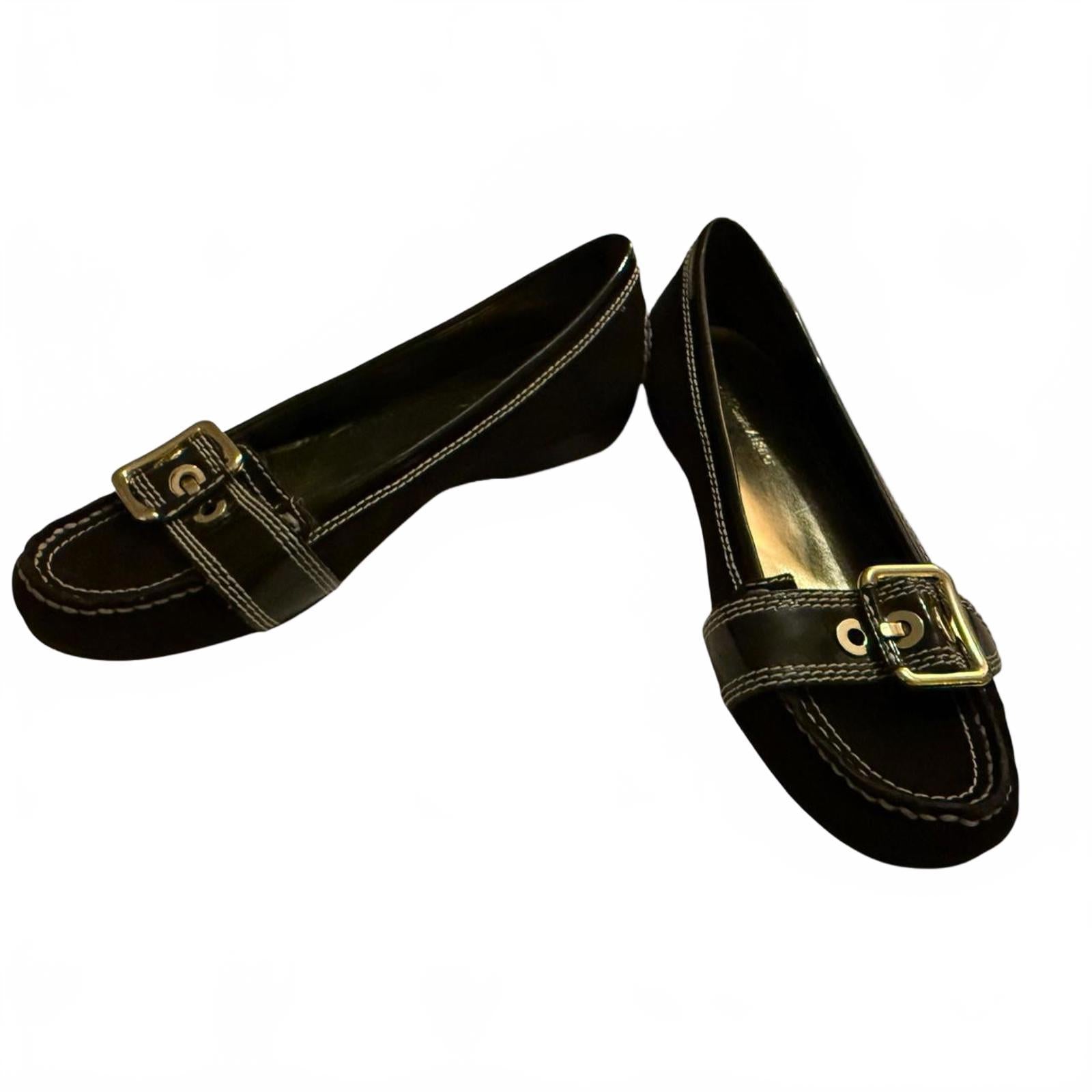 Etienne Aigner Black Suede Loafers with Buckle Detail