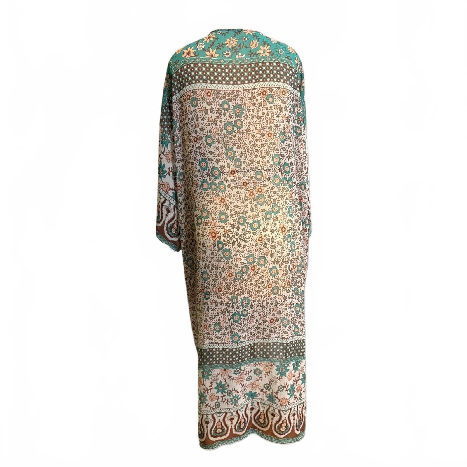 Green and Floral Print Kimono