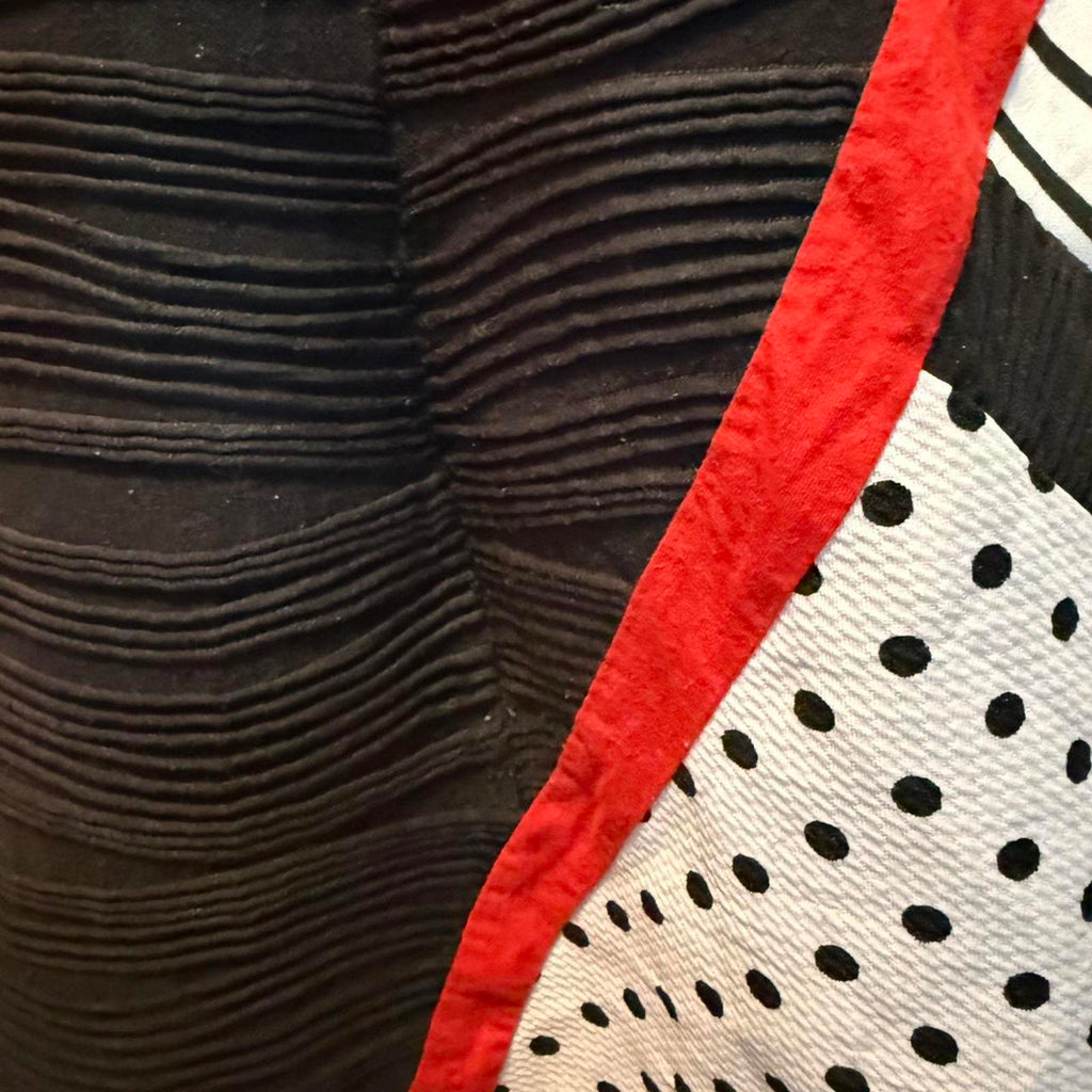 Donna Vinci Black Textured Maxi Skirt with Polka Dot and Red Trim Detail