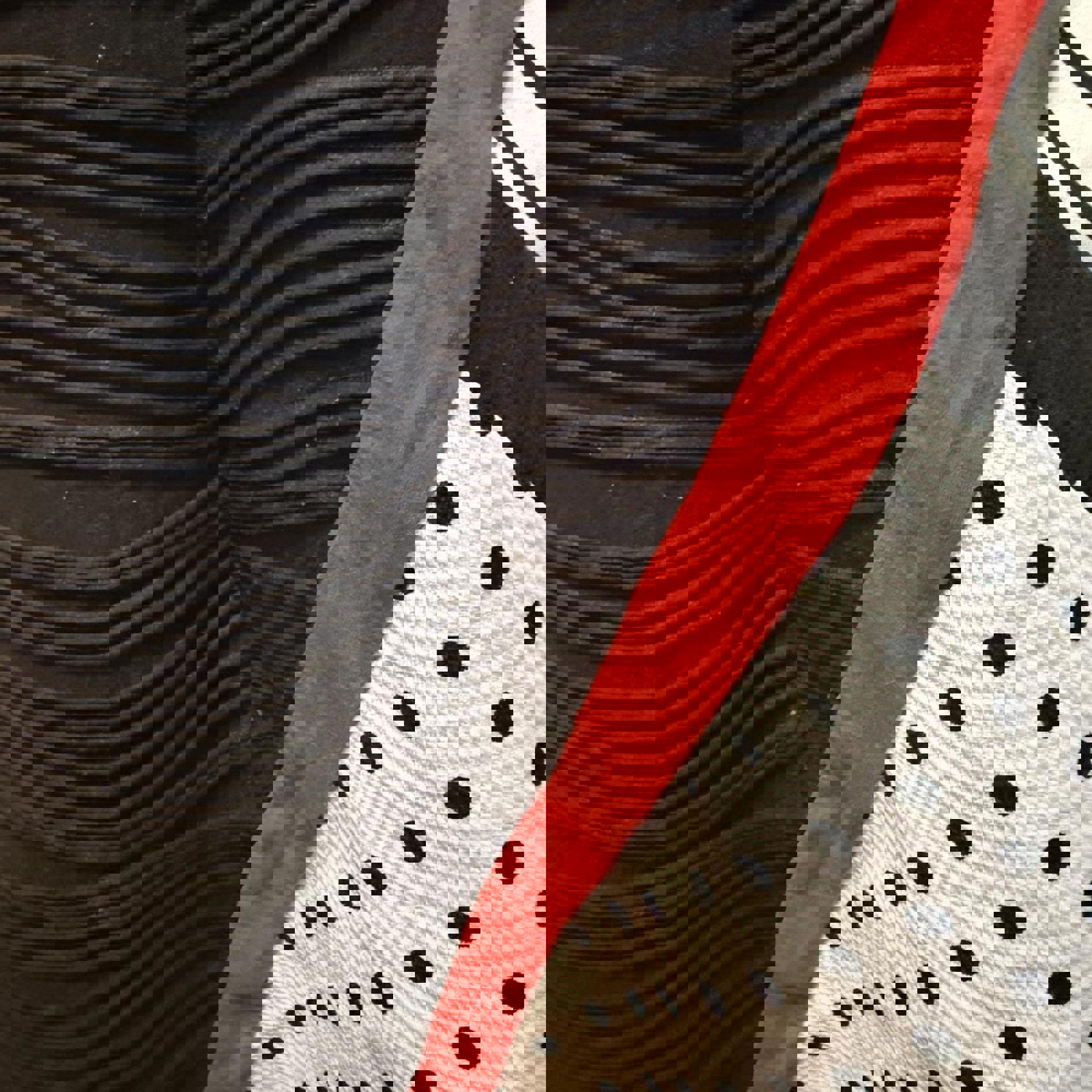 Donna Vinci Black Textured Maxi Skirt with Polka Dot and Red Trim Detail