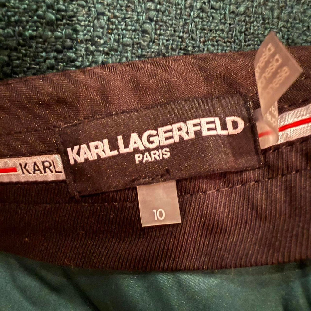 Karl Lagerfeld Dark Green Tweed Wool Mini Skirt